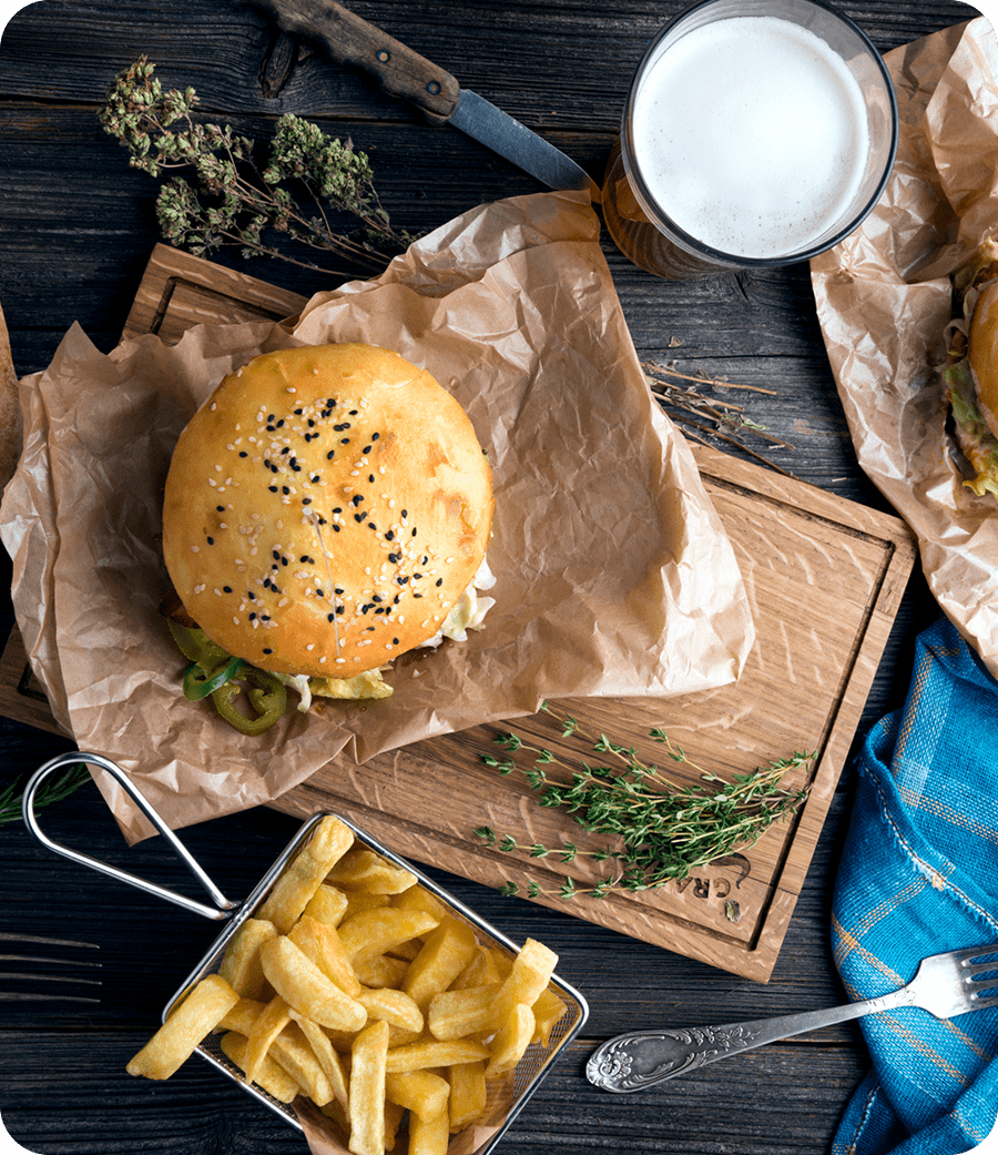 Gourmet burger with sesame seed bun